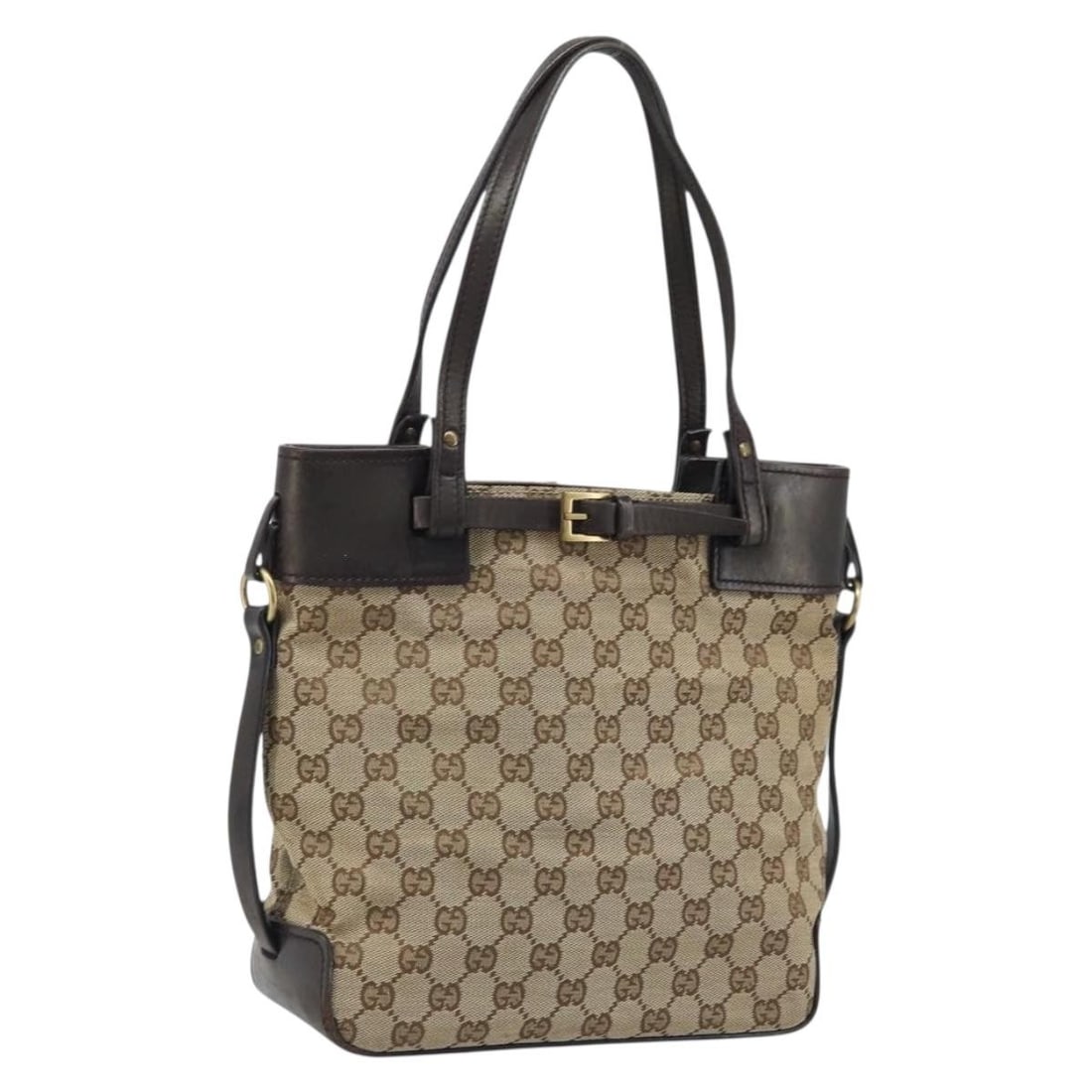 Gucci 107757 GG Canvas Beige Gold Handbag: Gucci 107757 GG Canvas Beige Gold Handbag A Gucci hand bag in beige and gold GG Canvas, made in Italy. It features a handle drop of approximately 21 cm and comes with only the item shown in the photo;