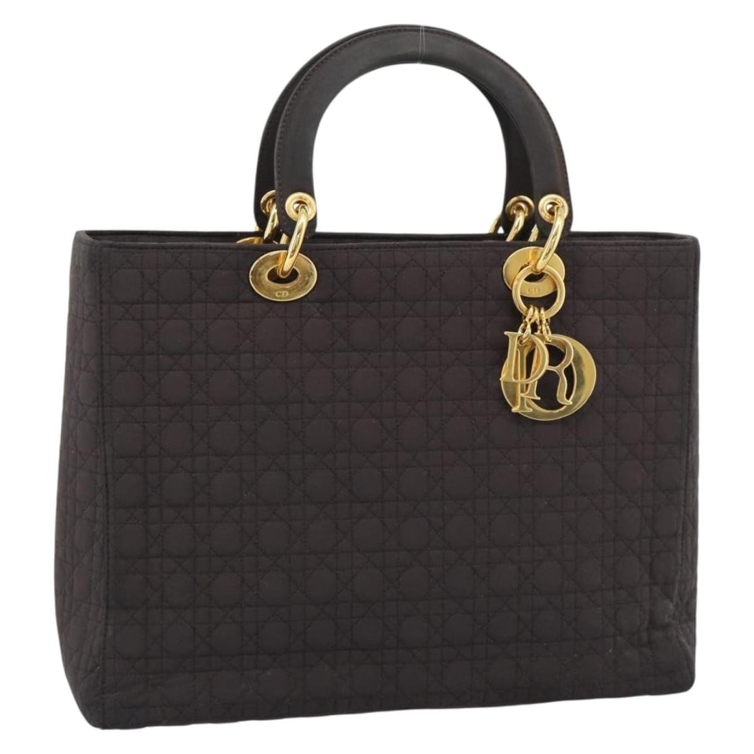Black Canvas Hand Bag Christian Dior Cannage Gold Tone: Black Canvas Hand Bag Christian Dior Cannage Gold Tone A Christian Dior Canage hand bag in black with gold-tone accents, crafted from canvas and made in Italy. The bag measures approximately 31 cm wid