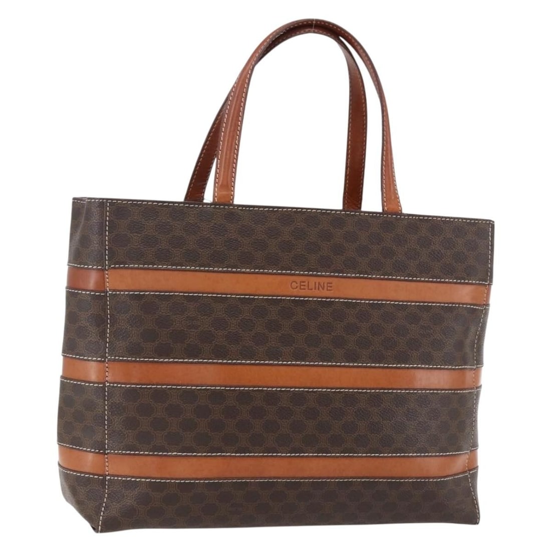 CELINE Macadam Brown PVC Leather Canvas Handbag Italy: CELINE Macadam Brown PVC Leather Canvas Handbag Italy A CELINE Macadam canvas handbag in brown and gold, made from PVC leather and Macadam canvas. This handbag is made in Italy and comes with the item