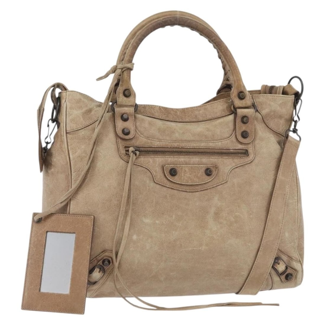 Balenciaga 235216 The City 2way Leather Handbag Beige: Balenciaga 235216 The City 2way Leather Handbag Beige Balenciaga The City hand bag in beige leather, made in Italy. This women's handbag features a 2-way design and comes with a shoulder strap and mir