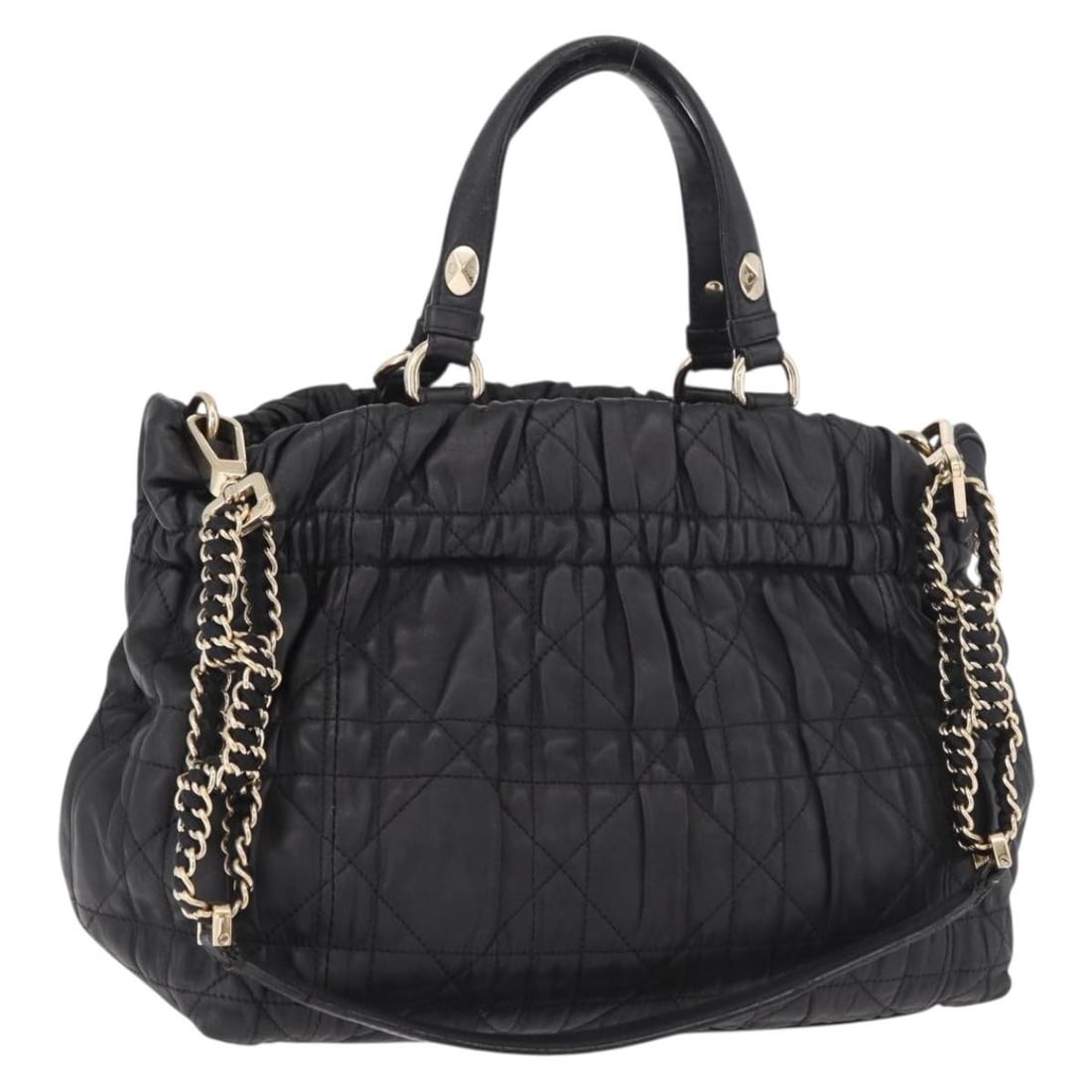 Christian Dior Lady Dior 2way Leather Handbag Black Gold: Christian Dior Lady Dior 2way Leather Handbag Black Gold A Christian Dior Lady Dior leather hand bag in black and gold, made in Italy. This 2-way style includes a shoulder strap and features a structu