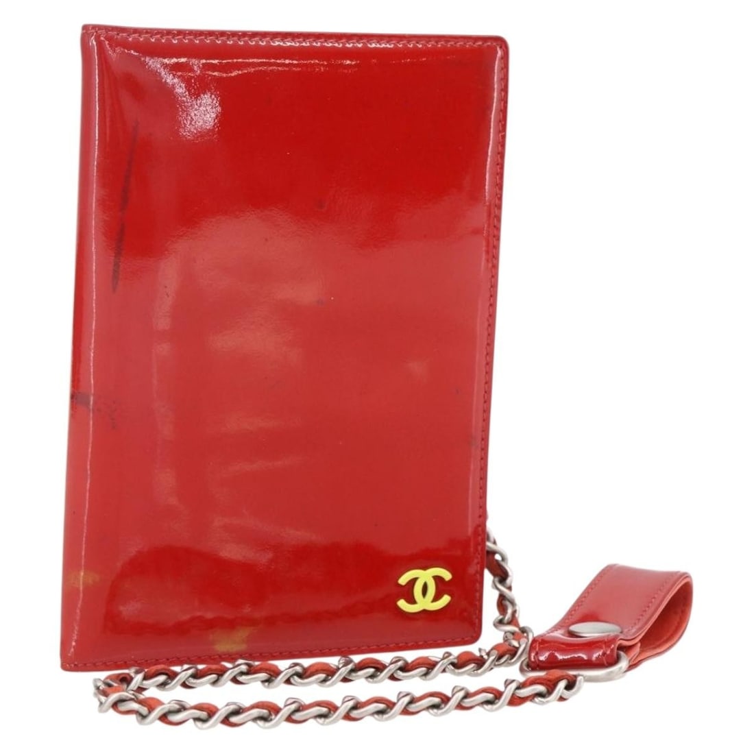 CHANEL Red Enamel Card Case with Auth Card BS31726: CHANEL Red Enamel Card Case with Auth Card BS31726 Elevate your accessory game with this authentic CHANEL Card Case in a vibrant red enamel finish. This stylish card case is designed to keep your esse