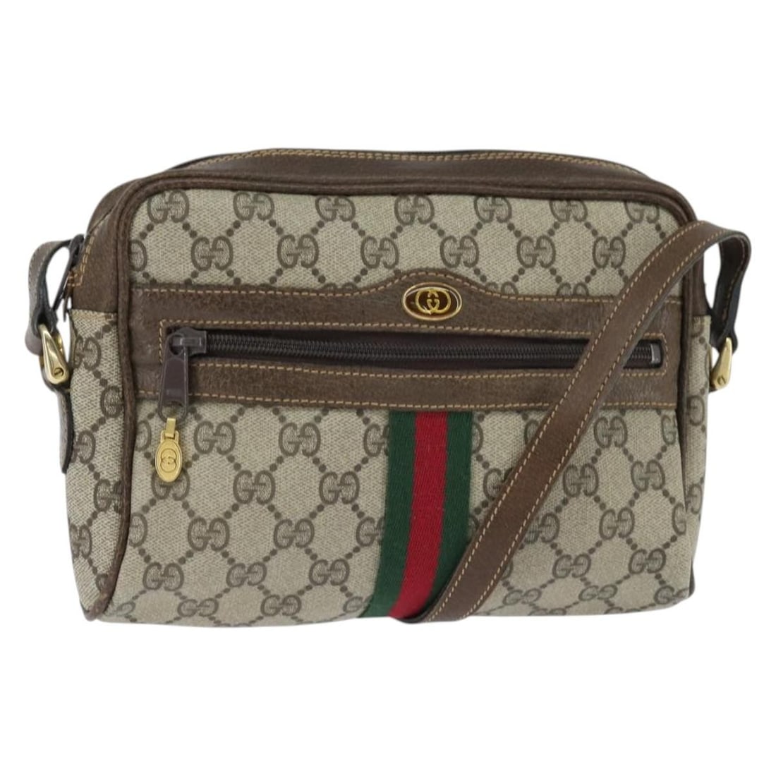 Gucci Sherry Line GG Supreme PVC Shoulder Bag Beige Gold 010 378: Gucci Sherry Line GG Supreme PVC Shoulder Bag Beige Gold 010 378 A Gucci GG Supreme Web Sherry Line shoulder bag in beige and gold, made from PVC leather and GG canvas. It was made in Italy and featur