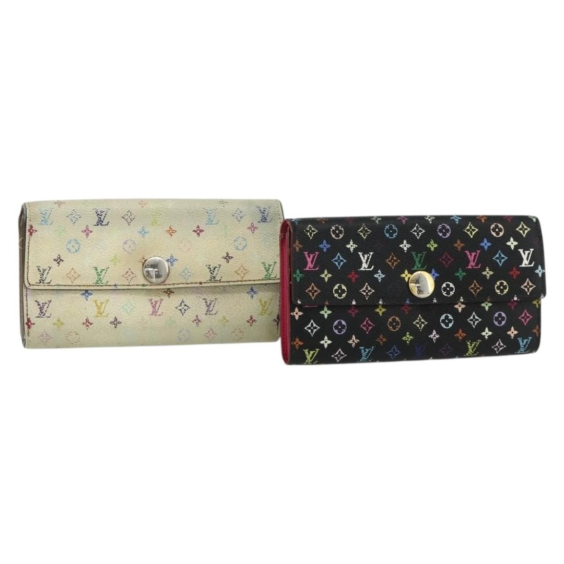 Louis Vuitton Sarah long wallet Multicolor canvas white black 2 set: Louis Vuitton Sarah long wallet Multicolor canvas white black 2 set This is a set of two Louis Vuitton Multicolor Portefeuille Sarah long wallets in white and black. Crafted from Monogram Multicolor C