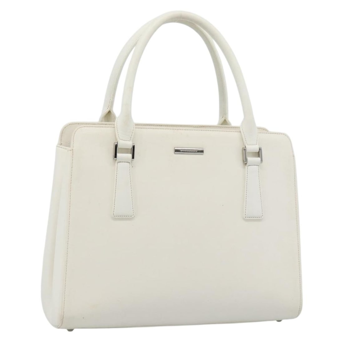 BURBERRY White Silver Leather Hand Bag for Women: BURBERRY White Silver Leather Hand Bag for Women Burberry women's leather handbag in white and silver, made in Italy. This pre-owned bag includes only the item shown in the photo; the original box and
