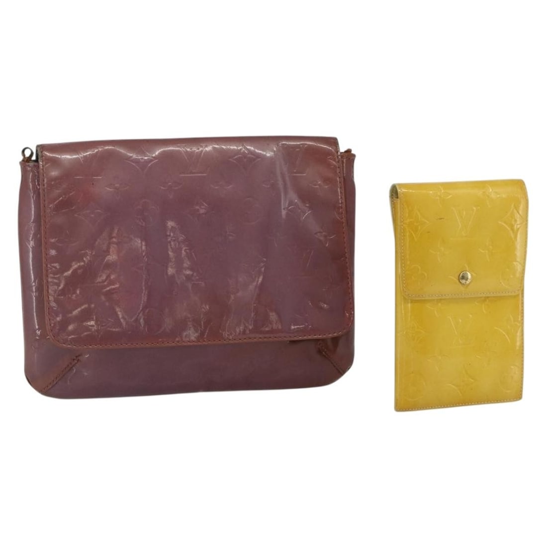 Louis Vuitton Monogram Vernis Beige Purple Shoulder Bag 2 Piece Set: Louis Vuitton Monogram Vernis Beige Purple Shoulder Bag 2 Piece Set This is a set of two Louis Vuitton Monogram Vernis shoulder bags in beige and purple. Crafted from Monogram canvas, these women's sh