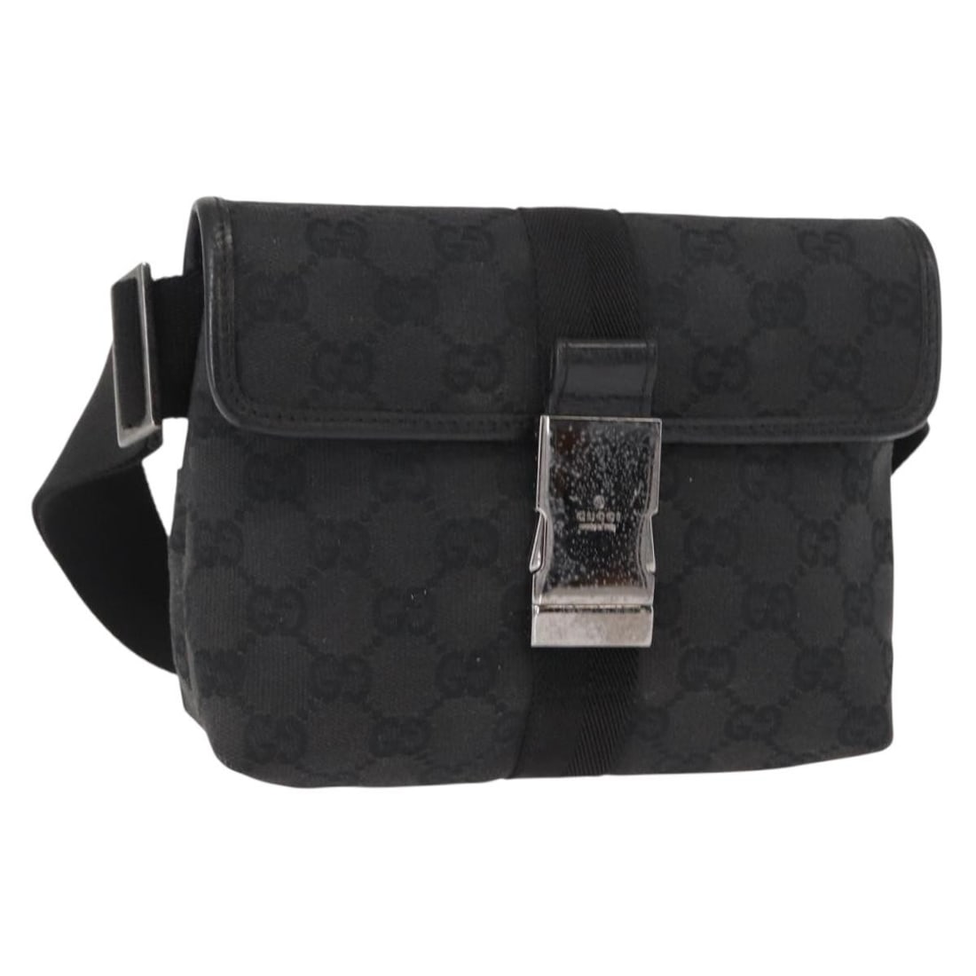 GUCCI GG Canvas Black Silver Waist Bag 131236 Auth Italy: GUCCI GG Canvas Black Silver Waist Bag 131236 Auth Italy This authentic GUCCI GG Canvas Waist Bag in black and silver is a stylish accessory that combines functionality with luxury. Crafted in Italy, 
