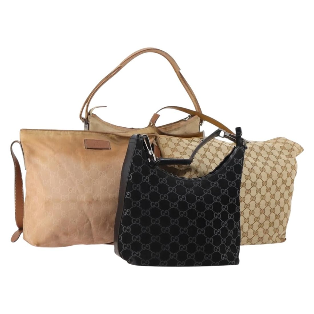 Set of 4 Gucci Guccissima GG Canvas Suede Shoulder Bags: Set of 4 Gucci Guccissima GG Canvas Suede Shoulder Bags GUCCI shoulder bag in beige, black, and pink, made in Italy from suede and GG canvas. This special set sale is offered as shown in the photo onl