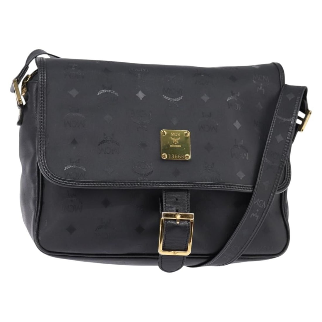 MCM Vicetos Logogram Black Gold PVC Shoulder Bag Auth BA5693: MCM Vicetos Logogram Black Gold PVC Shoulder Bag Auth BA5693 Introducing the MCM Vicetos Logogram Shoulder Bag, a stylish accessory crafted from durable PVC leather in an elegant black and gold color 