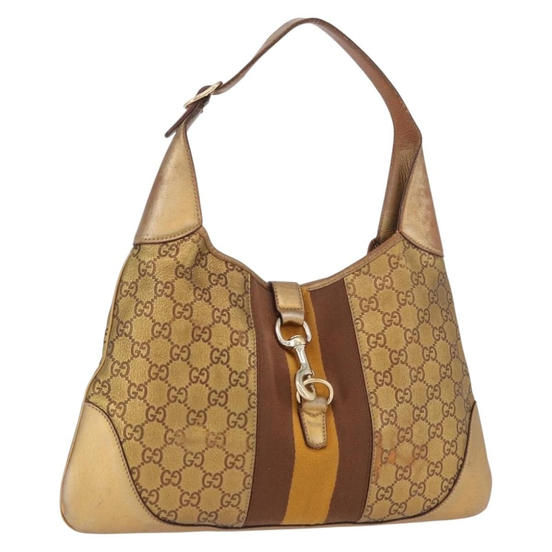 GUCCI 153029 Guccissima GG Canvas Shoulder Bag Gold Leather Sherry Line: GUCCI 153029 Guccissima GG Canvas Shoulder Bag Gold Leather Sherry Line Gucci GG Canvas Guccissima Sherry Line shoulder bag in leather and GG canvas, made in Italy. It is gold in color and designed fo