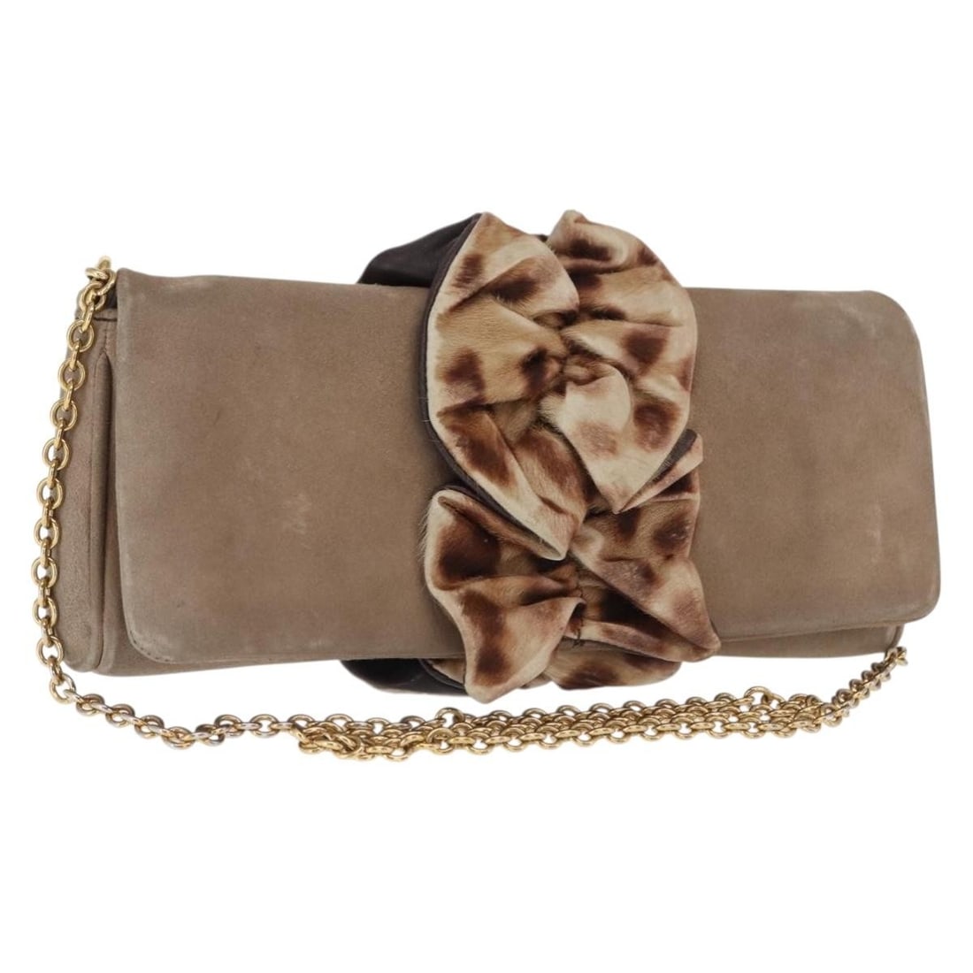 Dolce&Gabbana Brown Suede Gold Chain Shoulder Bag Italy: Dolce&Gabbana Brown Suede Gold Chain Shoulder Bag Italy This Dolce & Gabbana chain shoulder bag features a brown and gold suede exterior and a shoulder strap with an approximate 18.5-inch drop. The ba