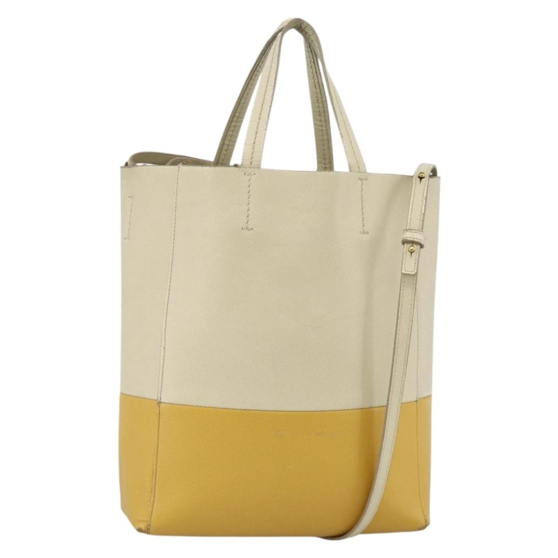 Celine Beige Leather 2way Handbag with Shoulder Strap Gold Tone: Celine Beige Leather 2way Handbag with Shoulder Strap Gold Tone Celine 2-way handbag in beige leather with gold-tone hardware. It comes with a shoulder strap and was made in Italy. The bag is describe