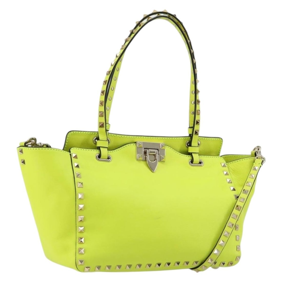 VALENTINO Leather 2way Tote Bag Yellow Gold with Shoulder Strap: VALENTINO Leather 2way Tote Bag Yellow Gold with Shoulder Strap Valentino 2-way tote bag in yellow and gold leather, designed for women and made in Italy. This bag includes a shoulder strap for hand o