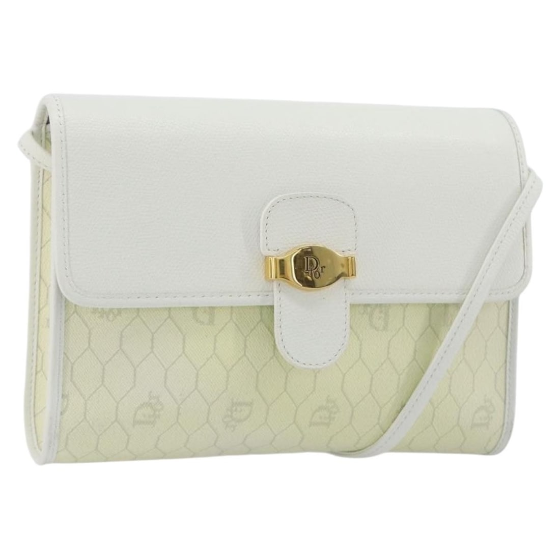 Christian Dior shoulder bag in white and gold honeycomb PVC leather: Christian Dior shoulder bag in white and gold honeycomb PVC leather Christian Dior honeycomb shoulder bag in white and gold PVC leather with honeycomb canvas construction. Made in France, this women's