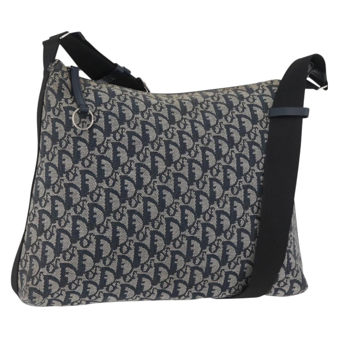 Christian Dior Trotter Shoulder Bag in Navy Silver Canvas: Christian Dior Trotter Shoulder Bag in Navy Silver Canvas Christian Dior shoulder bag in navy and silver Trotter canvas. Made in Italy, this women's bag includes the guarantee card. Condition is heavi