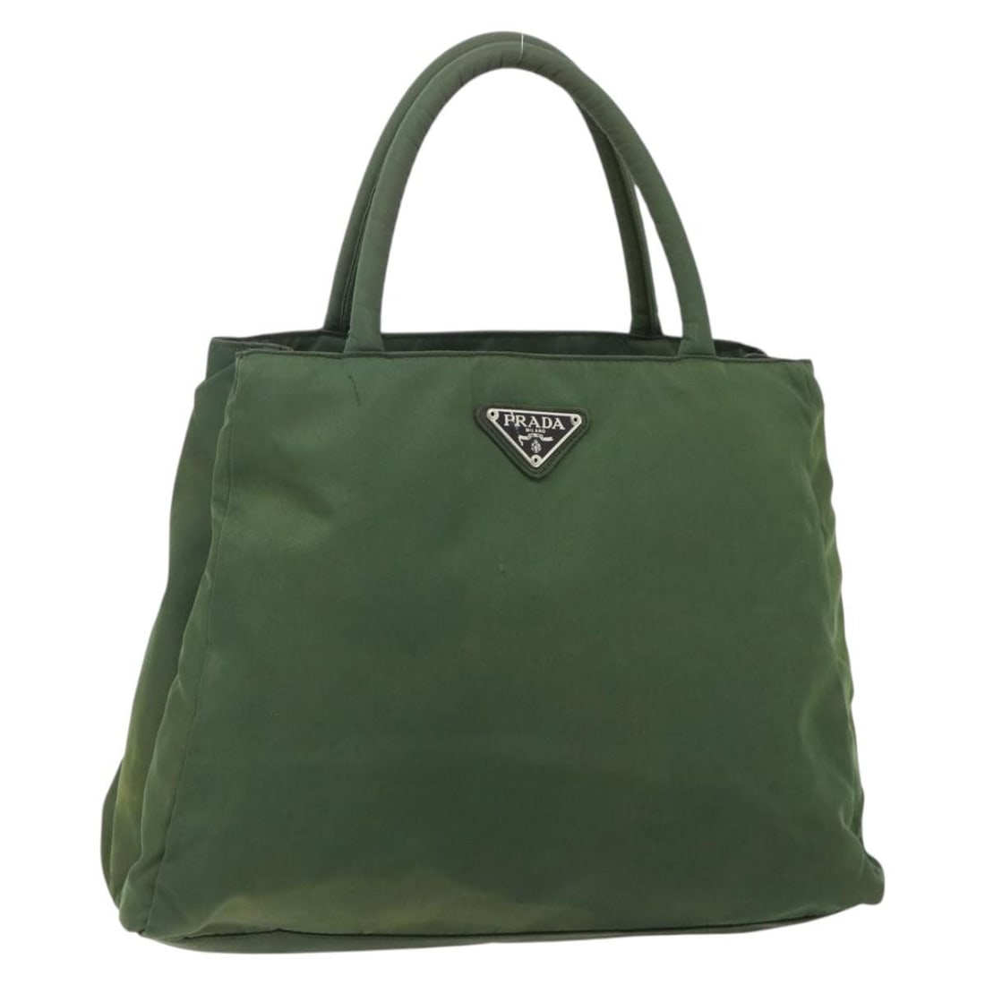 Prada Nylon Green Silver Handbag Italy: Prada Nylon Green Silver Handbag Italy This PRADA hand bag is crafted from green and silver nylon and features a classic silhouette. The bag measures approximately 12.6 inches in length, 10.2 inches i