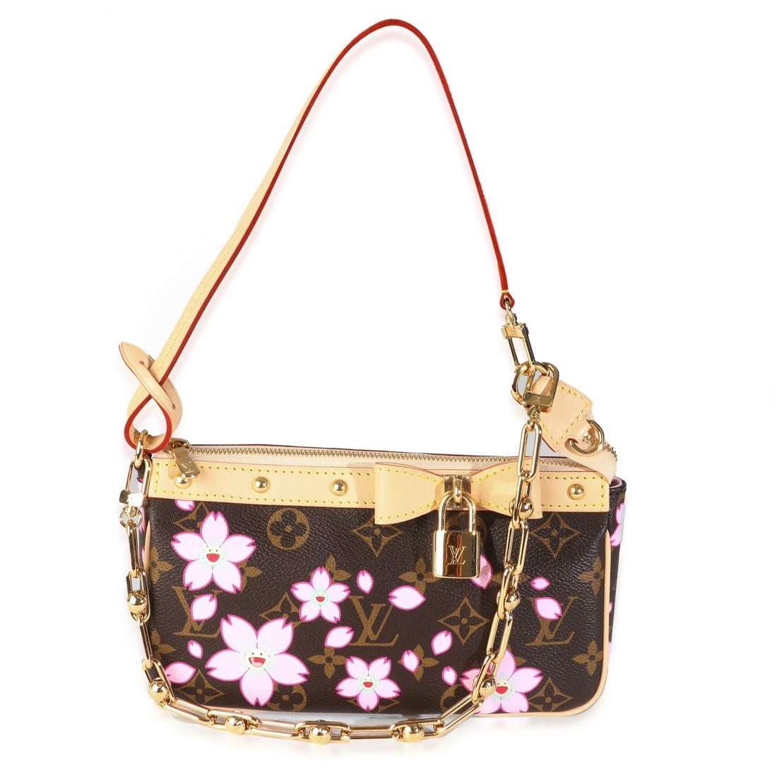 Louis Vuitton Pochette Accessoires Sakura Monogram Canvas Brown Pink: Louis Vuitton Pochette Accessoires Sakura Monogram Canvas Brown Pink Introducing the Louis Vuitton x TM Sakura Brown Monogram Canvas Pochette Accessoires, a stylish and versatile handbag perfect for a