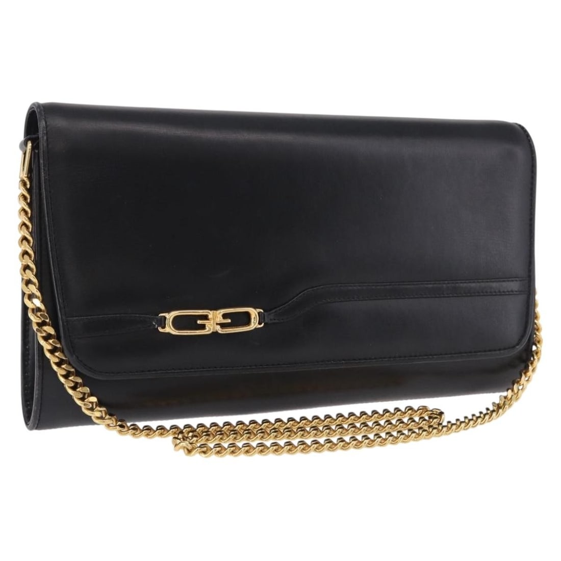 Gucci black leather shoulder bag with gold chain Italy: Gucci black leather shoulder bag with gold chain Italy Authentic Gucci chain shoulder bag in black leather with gold-tone accents. This women's shoulder bag is made in Italy and has a slim profile wit