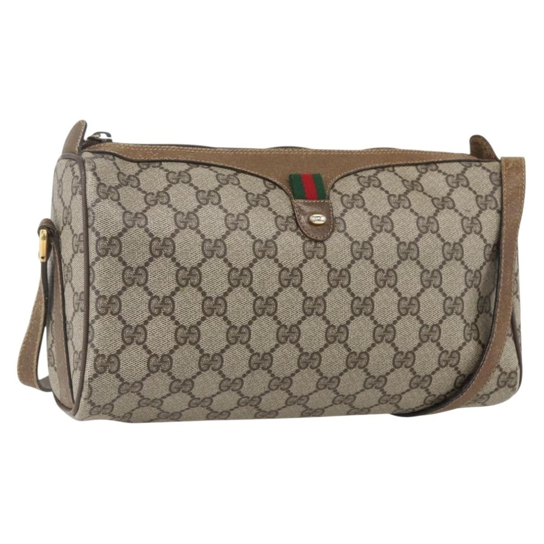 GUCCI GG Supreme Web Sherry PVC Shoulder Bag Beige Gold 89 02 017 Auth: GUCCI GG Supreme Web Sherry PVC Shoulder Bag Beige Gold 89 02 017 Auth This authentic GUCCI GG Supreme Web Sherry Line Bag is a stylish shoulder bag crafted from durable PVC leather, featuring a chic 