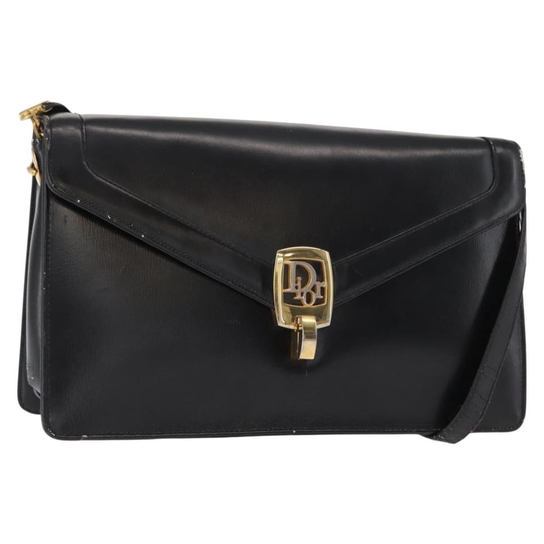 Christian Dior Black Leather Shoulder Bag with Gold Accents: Christian Dior Black Leather Shoulder Bag with Gold Accents This authentic Christian Dior shoulder bag is crafted from premium leather in a striking black and gold color combination. The bag features 