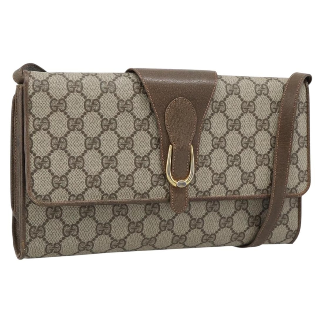 Gucci GG Supreme PVC Leather Shoulder Bag Beige Gold Tone: Gucci GG Supreme PVC Leather Shoulder Bag Beige Gold Tone A Gucci GG Supreme shoulder bag in beige and gold, made from PVC leather and GG canvas. It features a shoulder strap and was made in Italy. Th