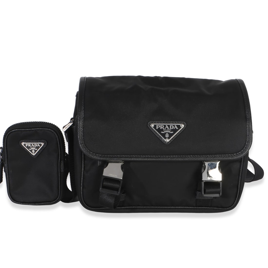 Prada Black Re Nylon Saffiano Messenger Bag Double Buckle (1 of 9)