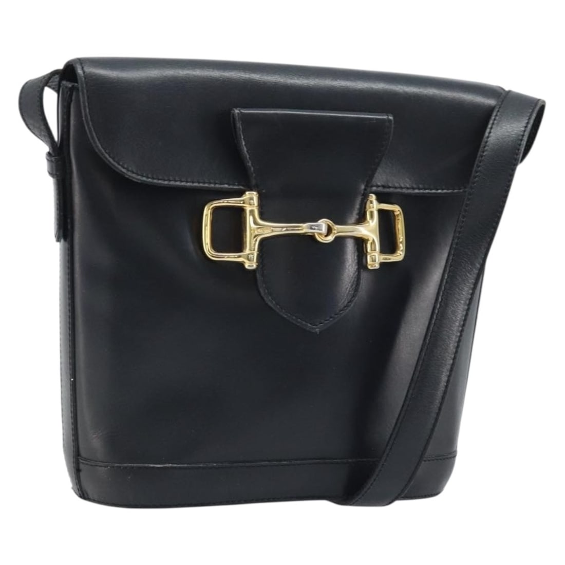 Celine Black Leather Shoulder Bag with Gold Horsebit Accent: Celine Black Leather Shoulder Bag with Gold Horsebit Accent This CELINE Horsebit shoulder bag features black leather with gold-tone accents. Designed for women, it is crafted in Italy and offers a str