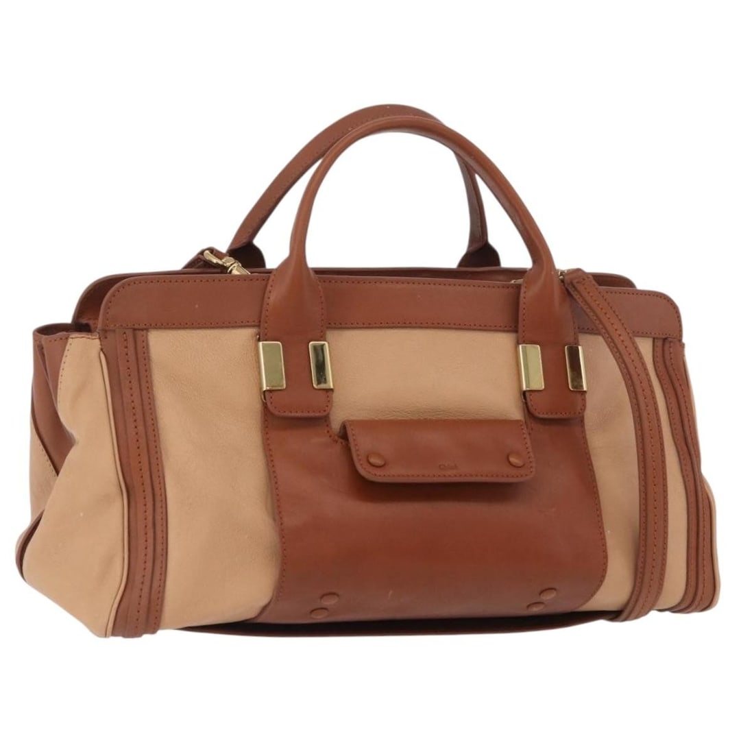 Chloe Little Alice Brown Leather 2way Handbag with Shoulder Strap: Chloe Little Alice Brown Leather 2way Handbag with Shoulder Strap This Chloe Little Alice handbag is crafted from leather in brown and gold tones. Designed for women, it features both handles and a de