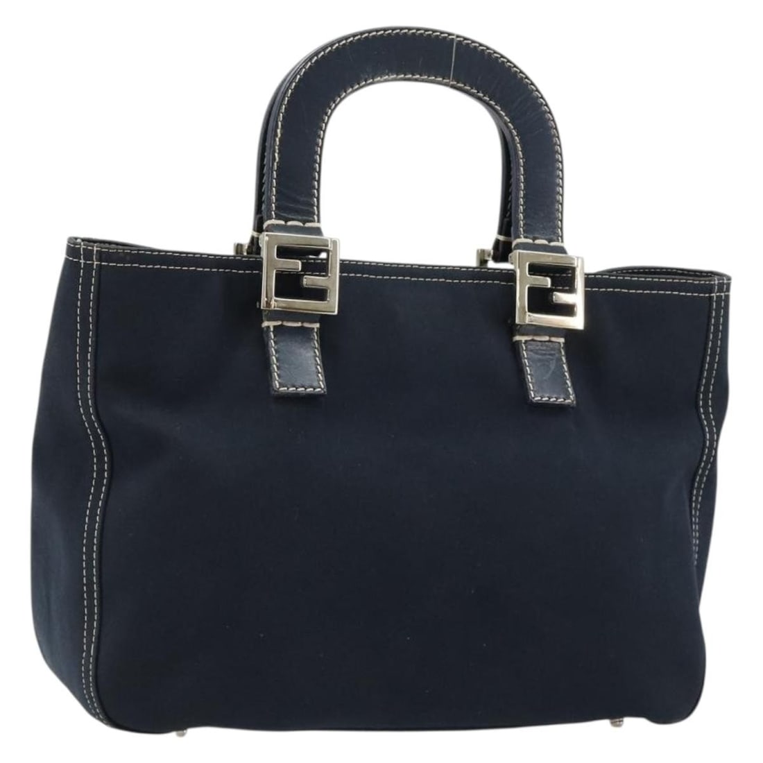 Fendi Navy Canvas Handbag Silver Tone Made in Italy: Fendi Navy Canvas Handbag Silver Tone Made in Italy Authentic Fendi handbag in navy and silver canvas, made in Italy. This women's handbag is offered without the original box or dust bag; only the ite