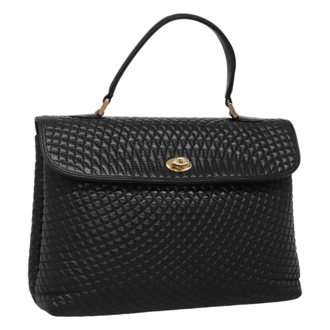 Bally Black Leather Quilted Handbag Italy 11.4in: Bally Black Leather Quilted Handbag Italy 11.4in This BALLY quilted hand bag is crafted from black leather and features a classic, elegant design. Made in Italy, the bag offers a structured silhouette