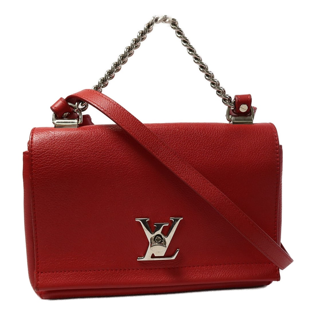 Louis Vuitton Lockme II BB Red Calfskin 2 Way Bag M51202: Louis Vuitton Lockme II BB Red Calfskin 2 Way Bag M51202 A Louis Vuitton Lockme II BB 2 Way Shoulder Bag, model M51202, crafted in calfskin (cowhide) leather in red. Designed for women, this bag featu