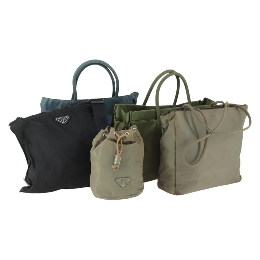 PRADA nylon handbag lot of 5 black khaki blue women: PRADA nylon handbag lot of 5 black khaki blue women PRADA nylon hand bag set in black, khaki, and blue, made in Italy for women. The listing states this is a special set, and the item shown in the pho