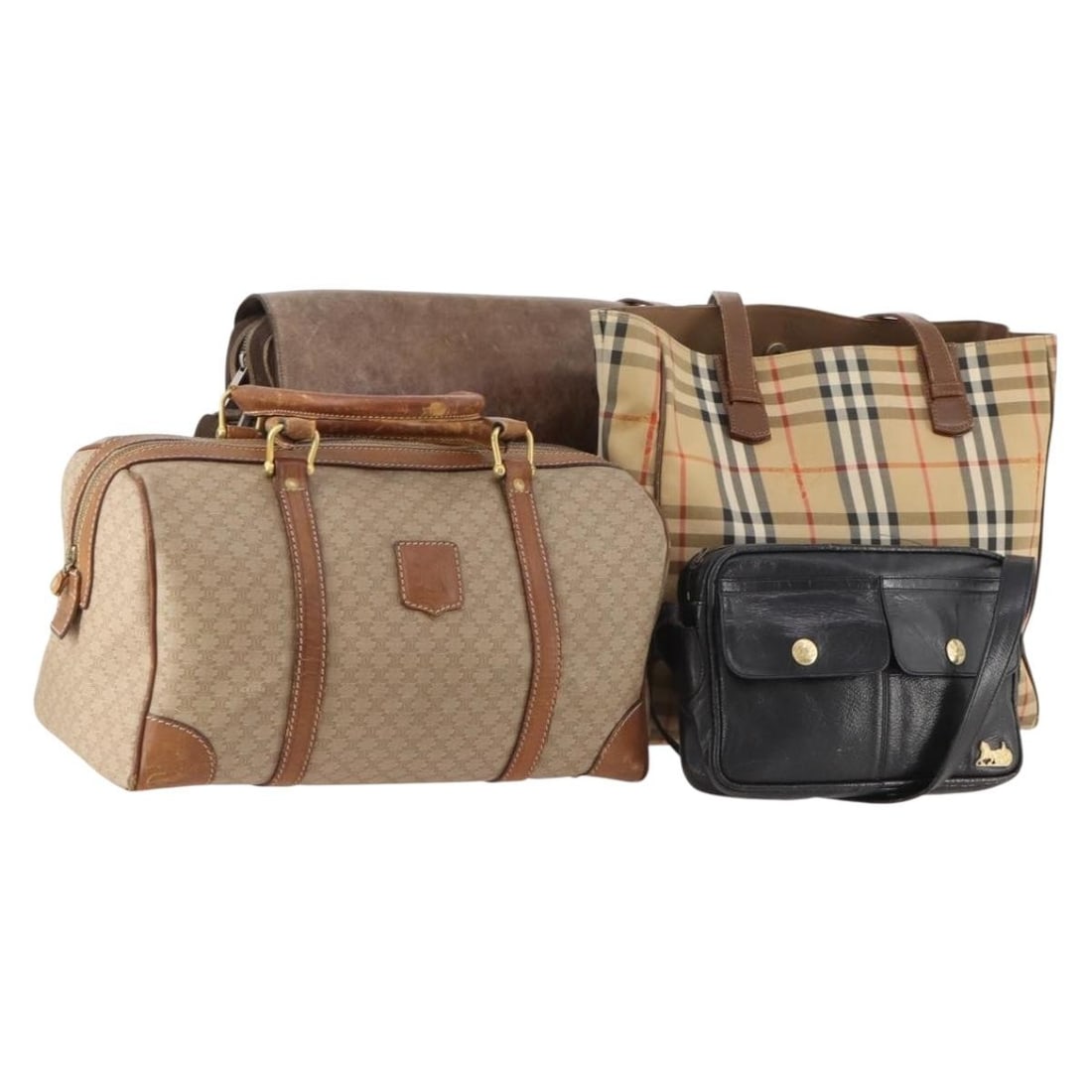 4 Piece Burberrys Nova Check Macadam Canvas Hand Bag Set Black Beige: 4 Piece Burberrys Nova Check Macadam Canvas Hand Bag Set Black Beige Set of 4 Burberrys handbags in black and beige canvas. This women's handbag set is made in Italy and includes only the items shown 