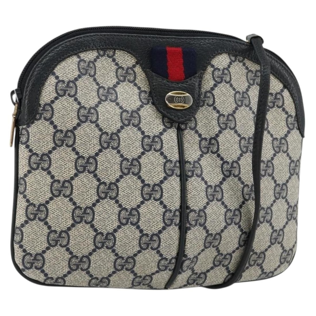 GUCCI 904 02 047 Shoulder Bag GG Supreme PVC Leather Navy Red Gold: GUCCI 904 02 047 Shoulder Bag GG Supreme PVC Leather Navy Red Gold Gucci shoulder bag from the GG Supreme Sherry Line in navy, gold, and red PVC leather with GG canvas detailing. Made in Italy, this w