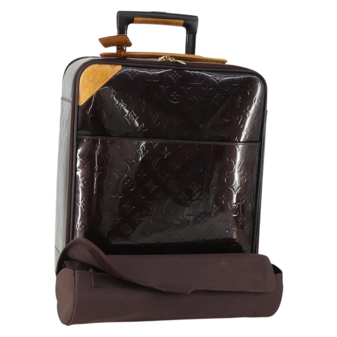 Louis Vuitton Pegas 45 Amarante Patent Leather Suitcase M91277 with Name Tag: Louis Vuitton Pegas 45 Amarante Patent Leather Suitcase M91277 with Name Tag This is a Louis Vuitton Pegas 45 suitcase crafted from Monogram Vernis patent leather in Amarante color. The suitcase featu