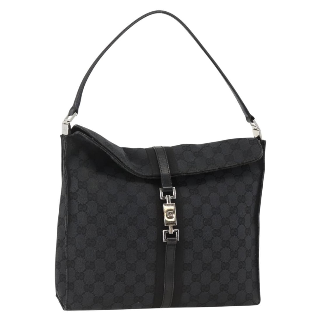 Gucci Jackie Shoulder Bag Black Leather GG Canvas Silver 001 3355: Gucci Jackie Shoulder Bag Black Leather GG Canvas Silver 001 3355 A Gucci Jackie shoulder bag in black and silver, made from leather and GG canvas. This women's bag was made in Italy and comes with th
