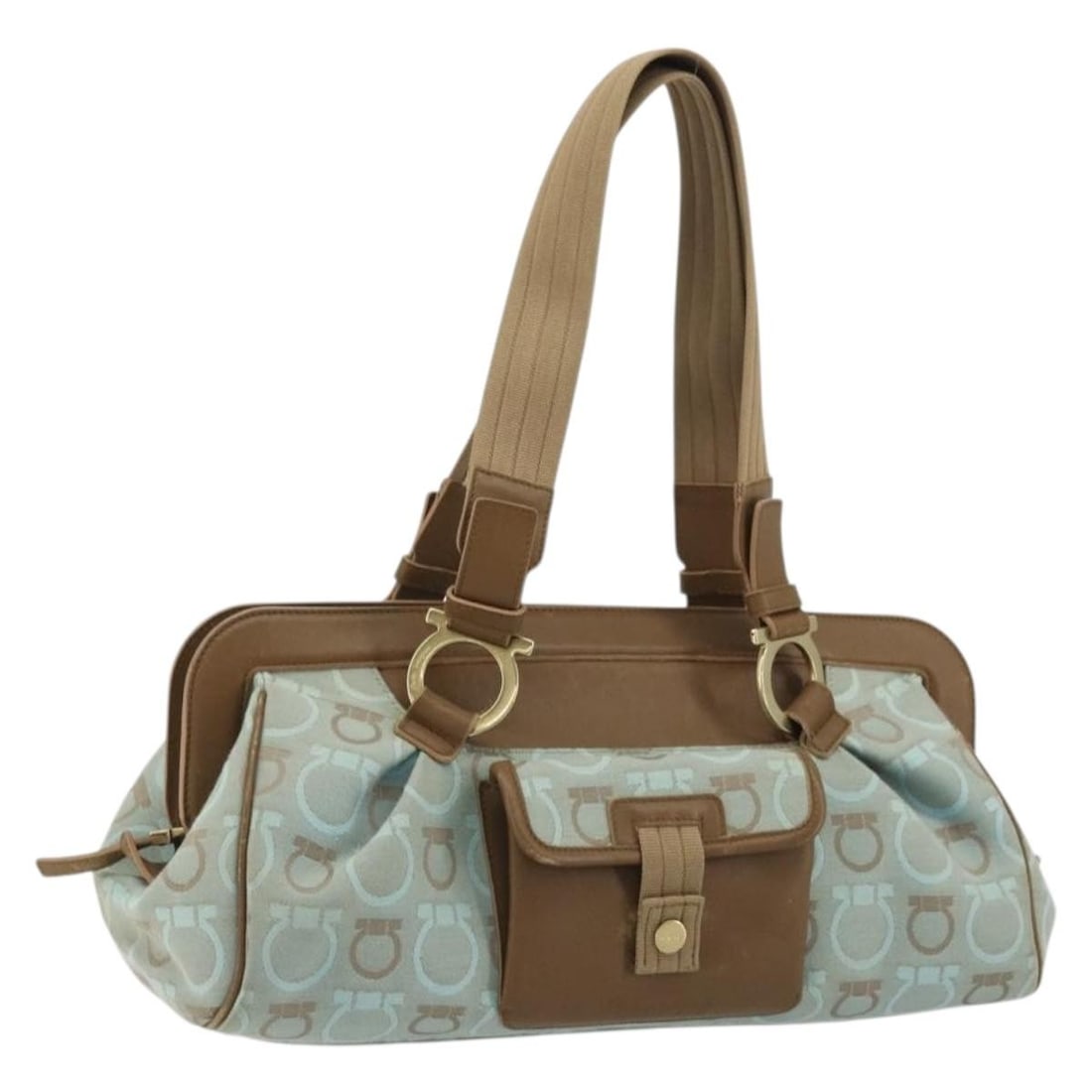 Brown Canvas Tote Bag Salvatore Ferragamo Gancini Italy: Brown Canvas Tote Bag Salvatore Ferragamo Gancini Italy Salvatore Ferragamo Gancini tote bag in brown canvas, made in Italy. This women's tote features a handle drop of approximately 7.5 inches (19