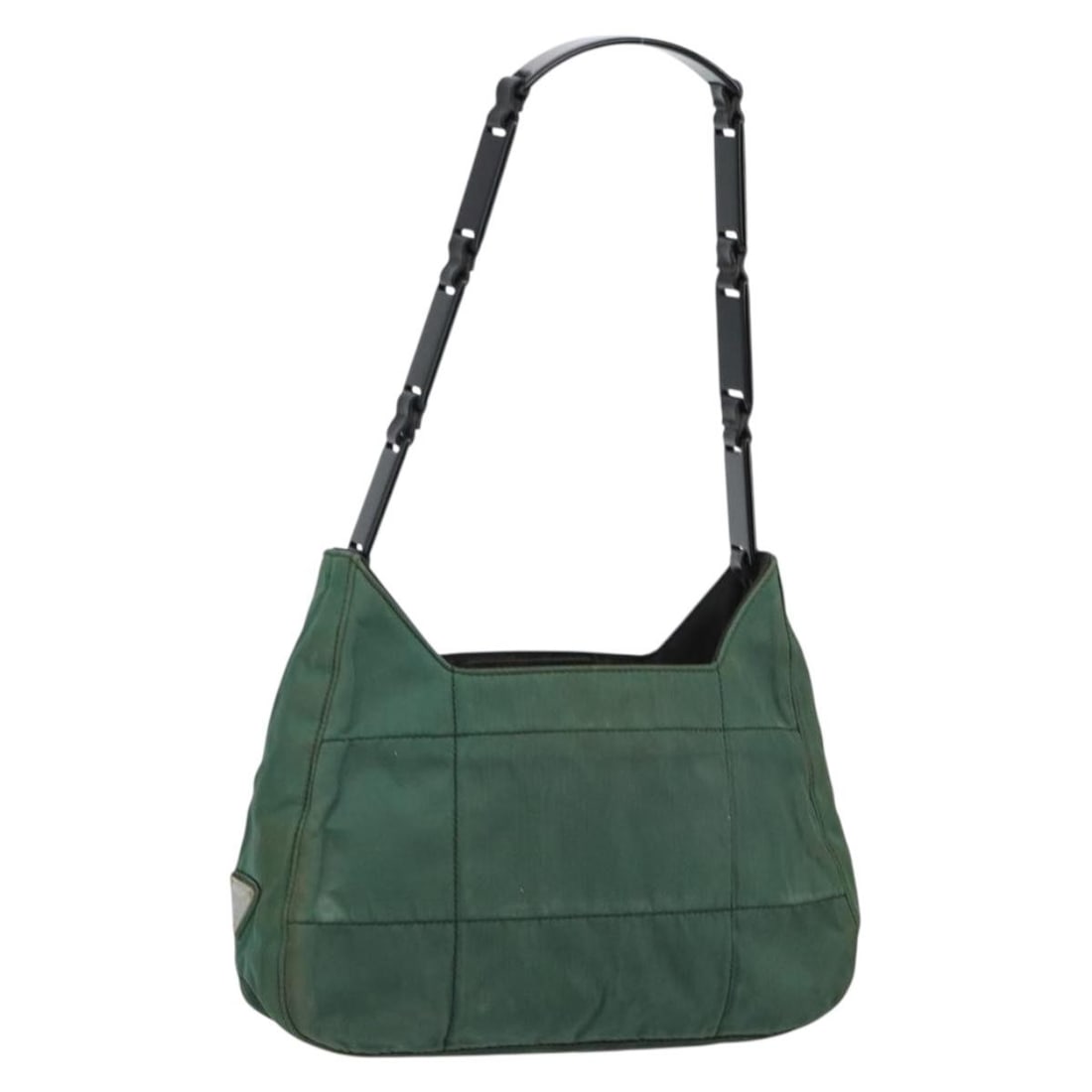 PRADA Green Quilted Chain Shoulder Bag Nylon Made in Italy: PRADA Green Quilted Chain Shoulder Bag Nylon Made in Italy This PRADA quilted shoulder bag is a stylish accessory crafted from durable nylon in a vibrant green color. With dimensions of approximately