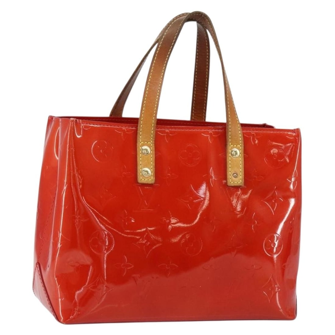 LOUIS VUITTON Monogram Vernis Reade PM Red Patent Leather Hand Bag M91088: LOUIS VUITTON Monogram Vernis Reade PM Red Patent Leather Hand Bag M91088 The LOUIS VUITTON Monogram Vernis Reade PM Hand Bag is a stylish accessory crafted from luxurious patent leather in a vibrant 