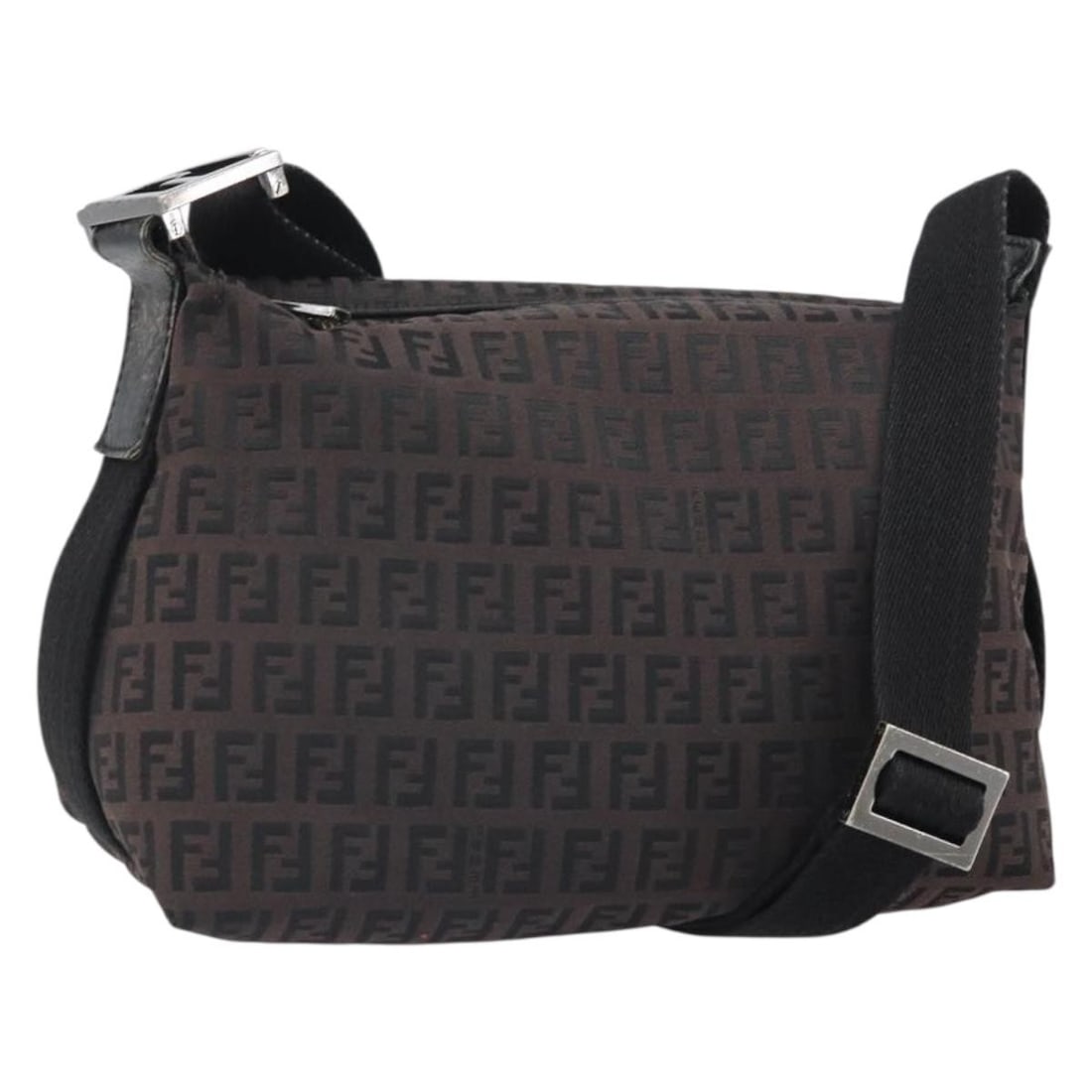 FENDI Dark Brown Silver Zucchino Canvas Shoulder Bag: FENDI Dark Brown Silver Zucchino Canvas Shoulder Bag Fendi Zucchino canvas shoulder bag in dark brown and silver, made in Italy. This women's shoulder bag features a Zucchino canvas exterior and comes