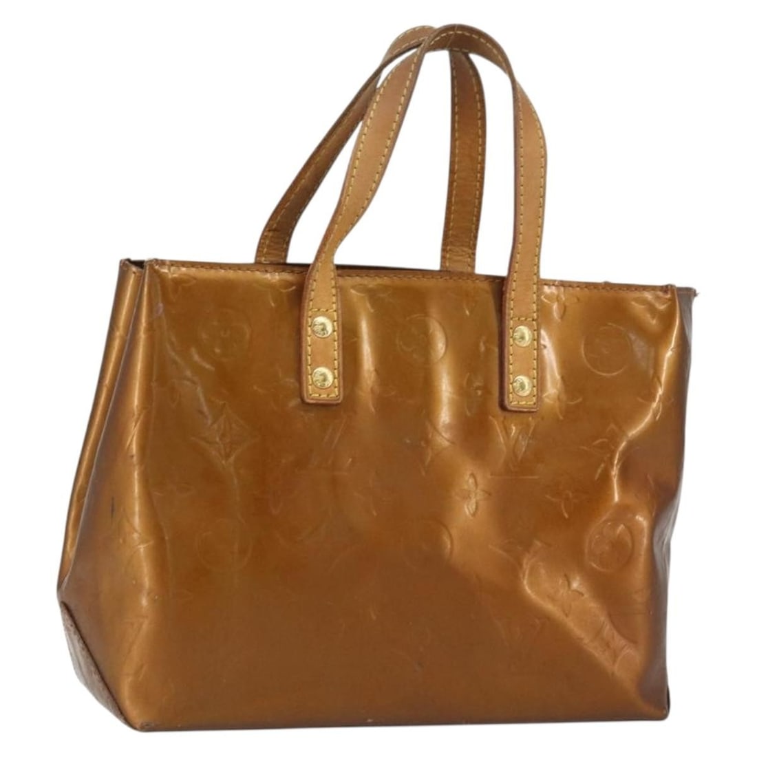Louis Vuitton Reade PM M91146 bronze patent leather handbag: Louis Vuitton Reade PM M91146 bronze patent leather handbag Louis Vuitton Monogram Vernis Reade PM handbag in bronze patent leather, made in France. The bag measures approximately W23 cm x H18 cm x D9