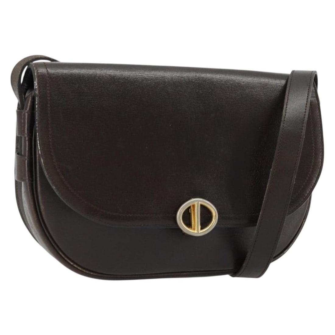 Christian Dior leather shoulder bag dark brown gold France: Christian Dior leather shoulder bag dark brown gold France This Christian Dior shoulder bag is crafted from dark brown leather with gold-tone accents. Designed for women, it features a spacious interi