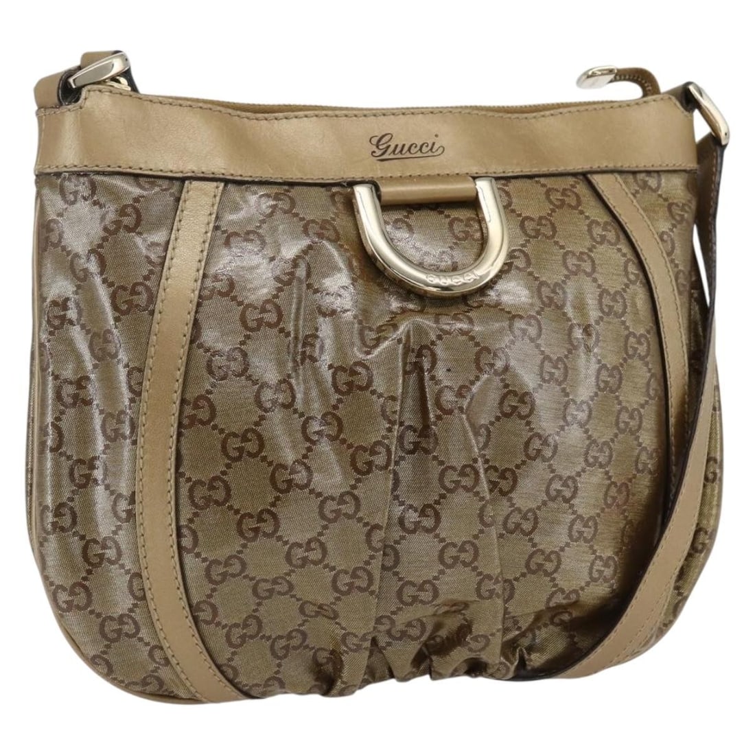 Gucci 203257 GG Crystal coated canvas shoulder bag gold tone: Gucci 203257 GG Crystal coated canvas shoulder bag gold tone Gucci GG Crystal shoulder bag in gold coated canvas/GG canvas, made in Italy. The bag measures approximately W30 cm x H24 cm, with a should