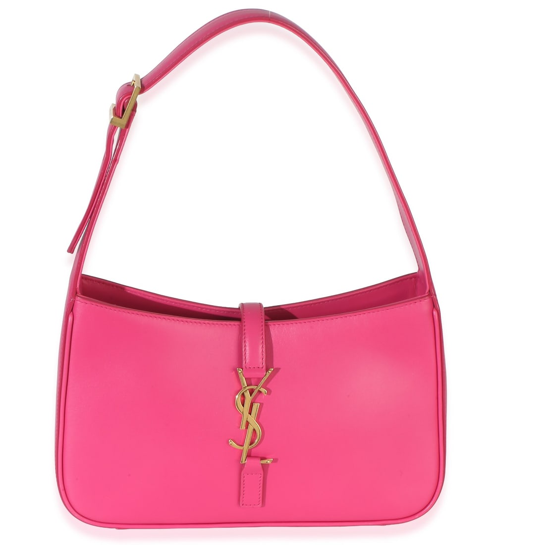 Saint Laurent Le 5 7 Pink Leather Hobo Bag: Saint Laurent Le 5 7 Pink Leather Hobo Bag This Saint Laurent Le 5 7 Small Hobo handbag features a sleek pink smooth calfskin leather exterior and a gold-tone hinge closure. The bag is lined with pink