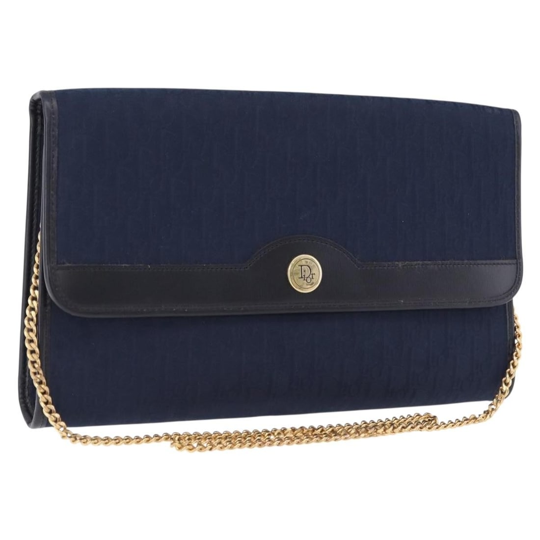 Christian Dior Trotter Canvas Shoulder Bag Navy Gold Chain Strap: Christian Dior Trotter Canvas Shoulder Bag Navy Gold Chain Strap Christian Dior Trotter Canvas Chain Shoulder Bag in navy and gold, made in France. This shoulder bag is crafted from Trotter Canvas and