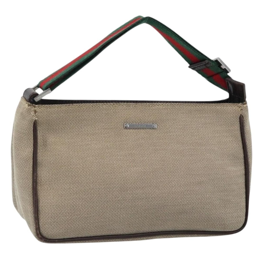 Gucci Web Sherry Line beige canvas shoulder pouch 106644: Gucci Web Sherry Line beige canvas shoulder pouch 106644 This GUCCI Web Sherry Line shoulder pouch is crafted from beige canvas and features the brand's signature design. The bag is compact, with a pr