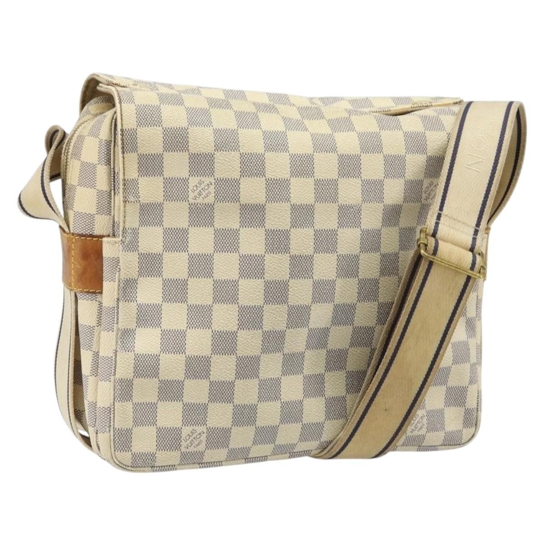Damier Azur Canvas Naviglio Shoulder Bag by Louis Vuitton N51189: Damier Azur Canvas Naviglio Shoulder Bag by Louis Vuitton N51189 This is a Louis Vuitton Damier Azur Naviglio shoulder bag, model N51189. Crafted from Damier Azur canvas, the bag is designed for women