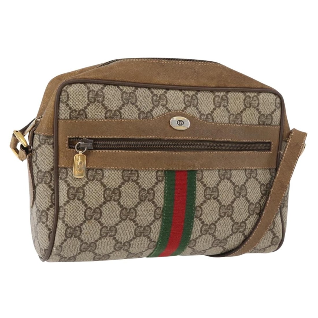 Gucci Sherry Line beige gold shoulder bag PVC leather: Gucci Sherry Line beige gold shoulder bag PVC leather This GUCCI GG Supreme Web Sherry Line shoulder bag features a classic beige and gold color scheme with PVC leather and GG canvas construction. The