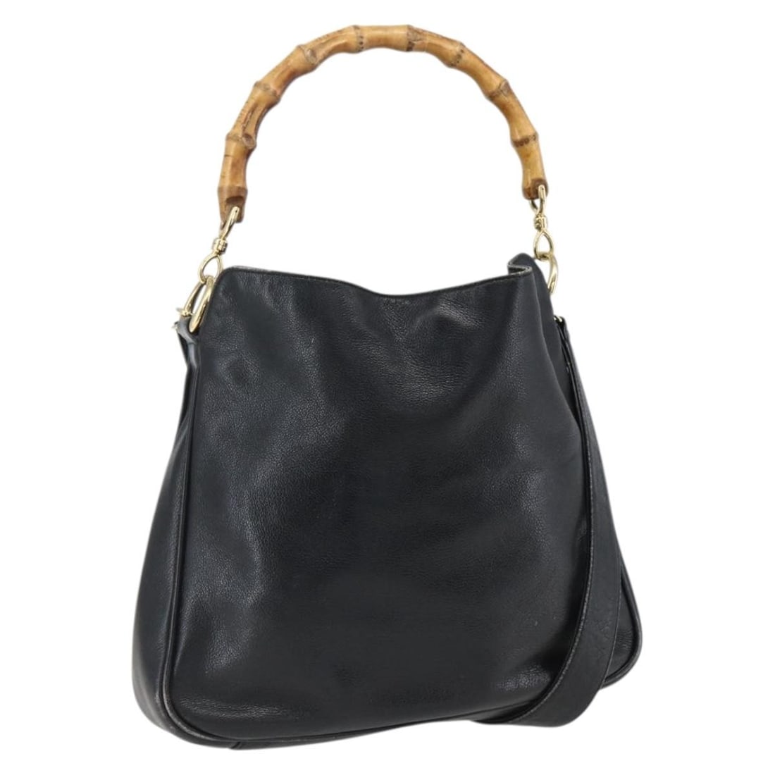 GUCCI Bamboo 2way Leather Handbag Black Gold Shoulder Strap: GUCCI Bamboo 2way Leather Handbag Black Gold Shoulder Strap GUCCI Bamboo leather 2-way handbag in black and gold, made in Italy. It comes with a shoulder strap and features the listed product and seri