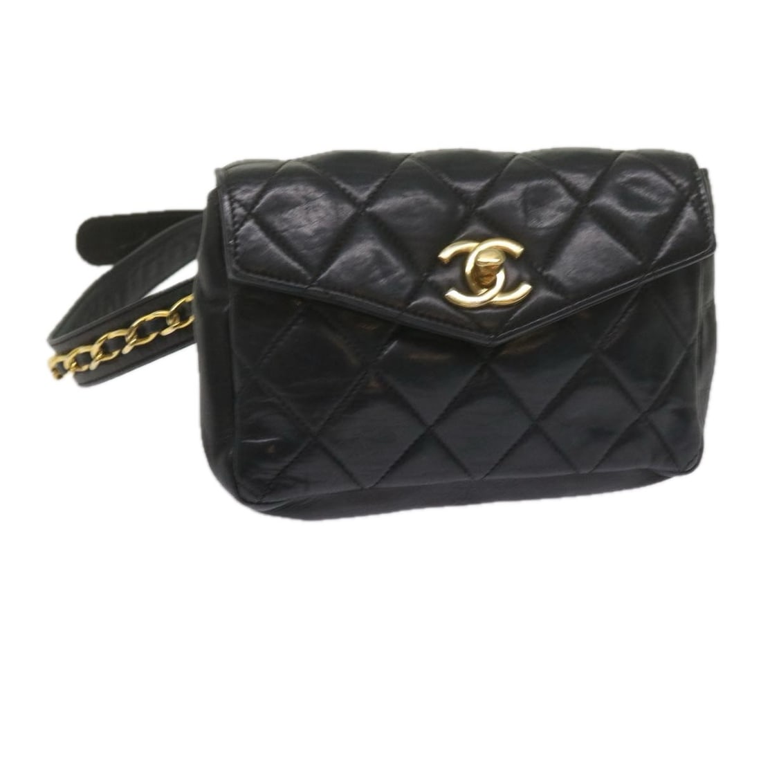 CHANEL CC Black Lamb Skin Chain Waist Bag Turn Lock (1 of 18)